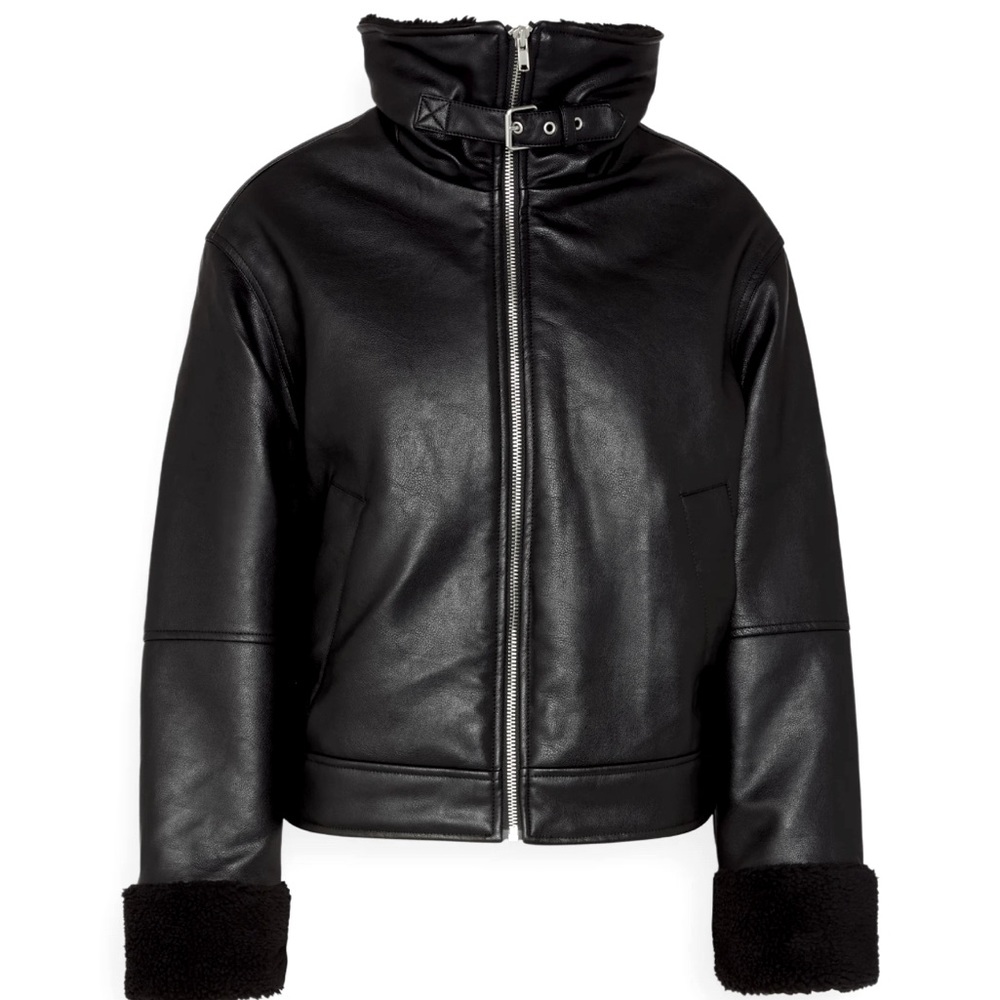 💫NWT•GAP•Aviator•Moto•Black Faux Leather•Shearling •Lined•Jacket•Warm•Sz XL💫
